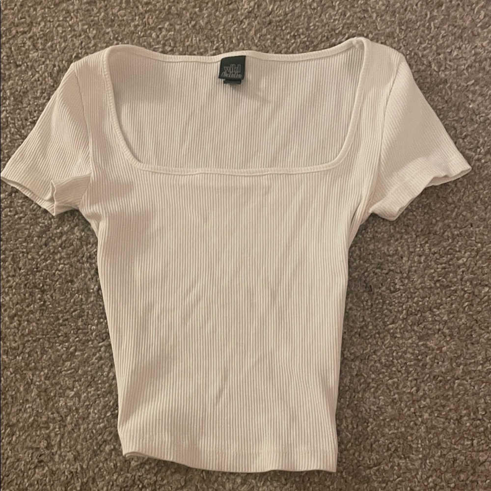 Wild Fable White Ribbed square neck top